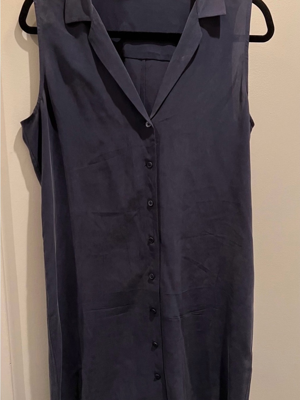 Equipment Sleeveless Button-Down Silk Dress in Navy
